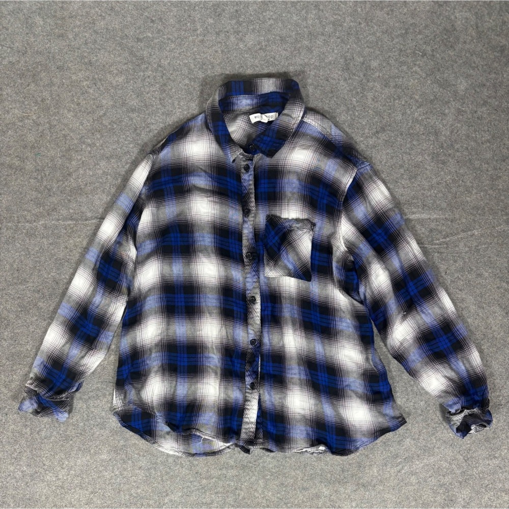 Workshop Republic Clothing Blue‎ Plaid Rayon Button Up Shirt Womens 1X